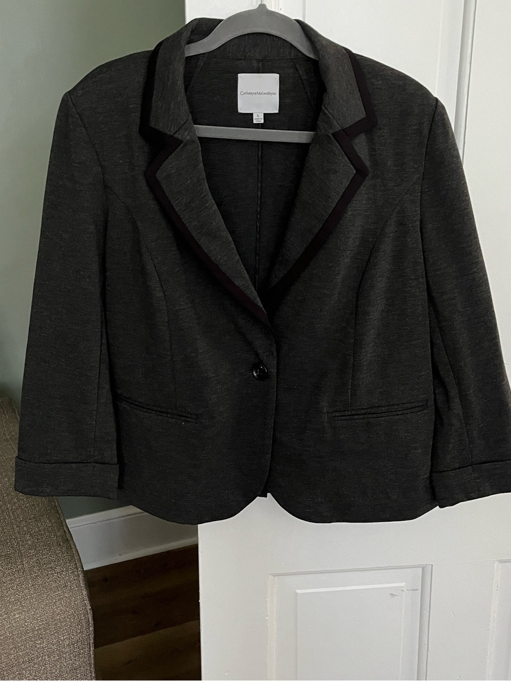 Catherine Malandrino Size L Knit Blazer Gray Black Trim
